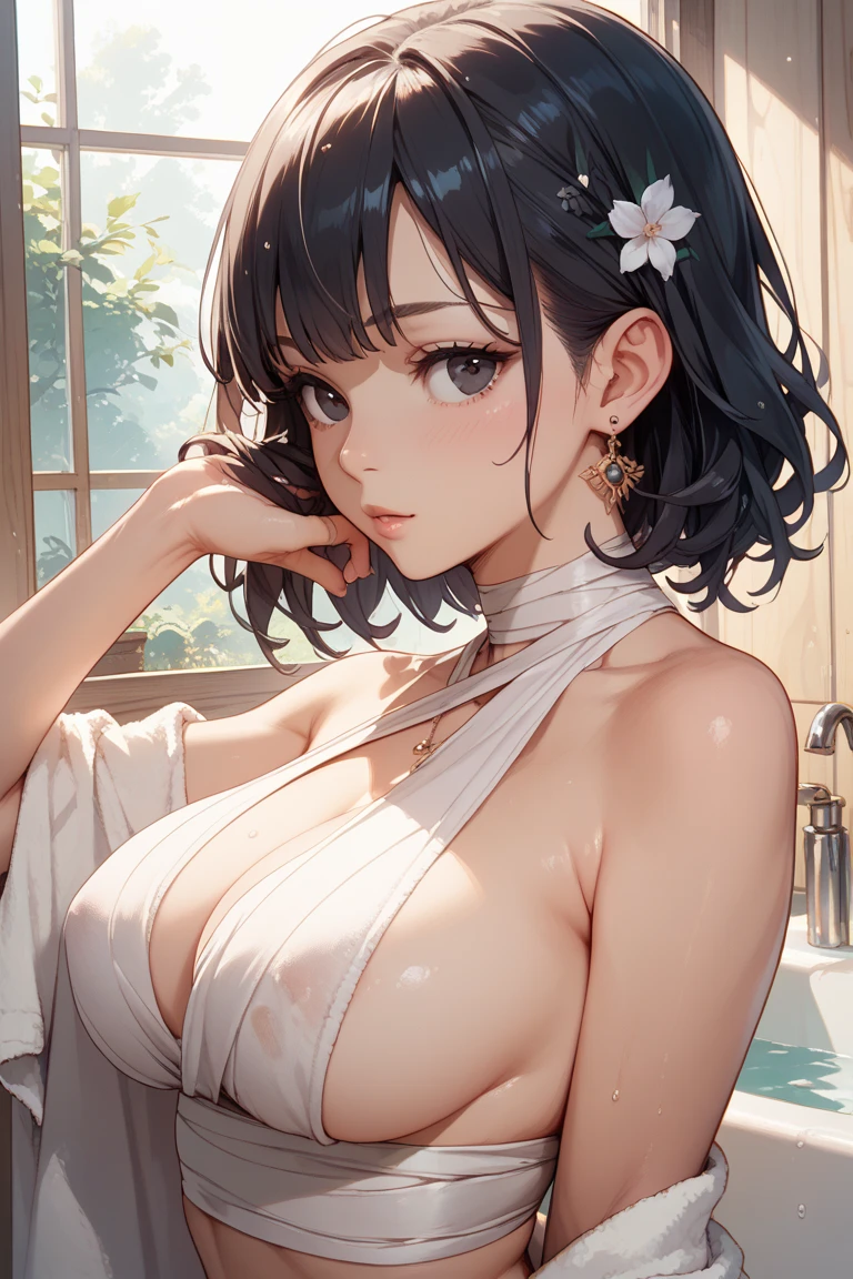 masutepiece, of the highest quality, High resolution, Solo, Big breasts, Indoors, Misaligned bra, thong, (reach: 1.2), Hands between legs, From above, open arms, angry, Hotel Bed, Disheveled underwear, Heavy breathing, sexual expression invite、Pregnant Woman
