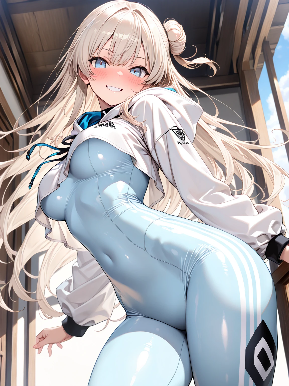 (masterpiece:1.5),(best quality:1.5),(high resolution:1.5),(8k:1.5),(perfect face:1.5),(beautiful detailed eyes:1.5),(Cowboy Shot:1.5) ,(extremely detailed face:1.5),(perfect lighting:1.5),(extremely detailed CG:1.5), (perfect hands:1.5),(perfect ???????:1.5),,(perfect body:1.5),(perfect hands:1.5),(perfect fingers:1.5),(full body:1.5),(fighter:1.5),(1woman:1.3),(megami magazine:1.25),pale skin,(large breasts:1.3)(large ass:1.2),(light blonde short left sideponytail hair :1.2),(thin dark green eyes:1.2),(white catsuit:1.2),looking at viewer,(sexy look pose:1.5),(cameltoe:1.2),,(clothed:1.3),(sea:1.3),(wet:1.2),(sweat:1.2),(white Underwear lines are visible:1.2),(drunken face:1.2)