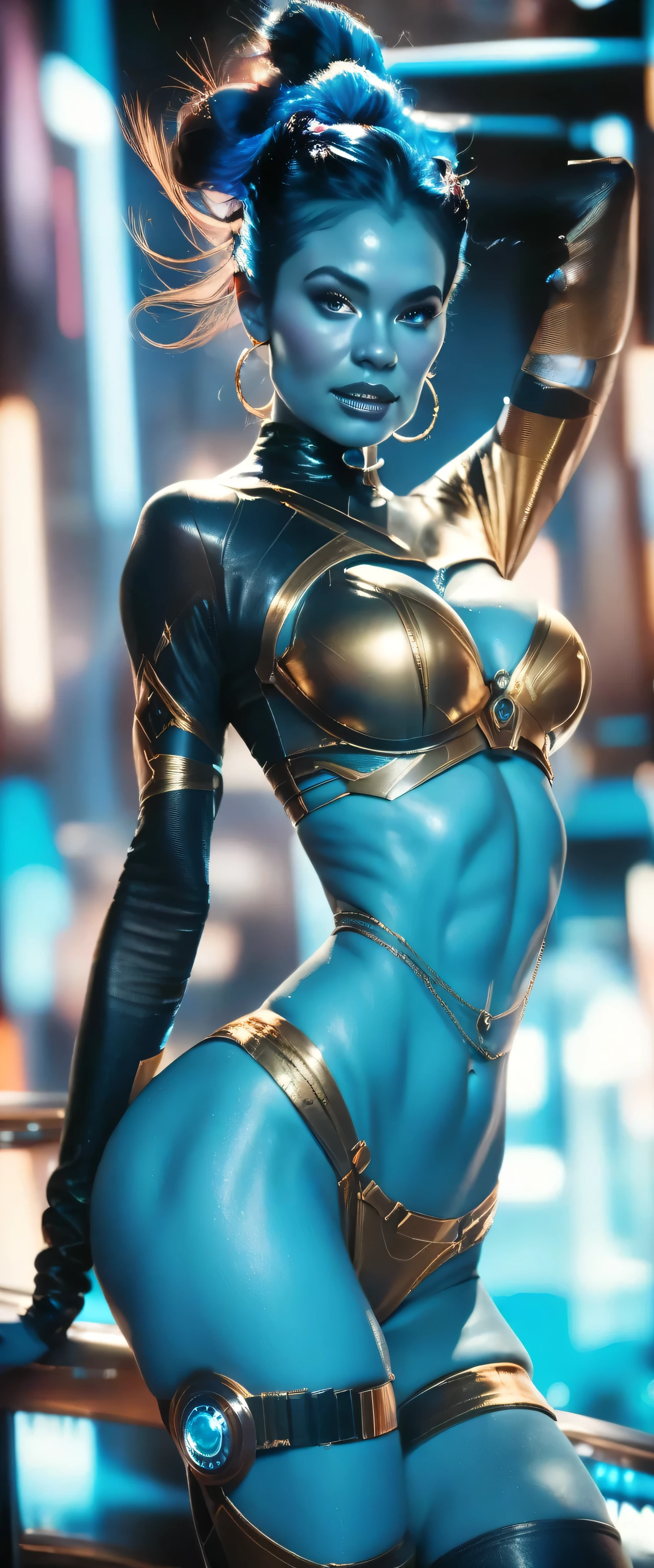 (RAW Photos, Realistic, photoRealistic), German Fairy, One person\(change\) and (((metallic)) Iris Blue Dragon, German girl, bread, glaring dark gRay background, dragon bread, slim, Fairy style, Cinema Lighting, Accent lighting, Strong Rim Light, dramatic_Shadow, Ray_ trace, 8k, High resolution, (sexy, Leotard armor)