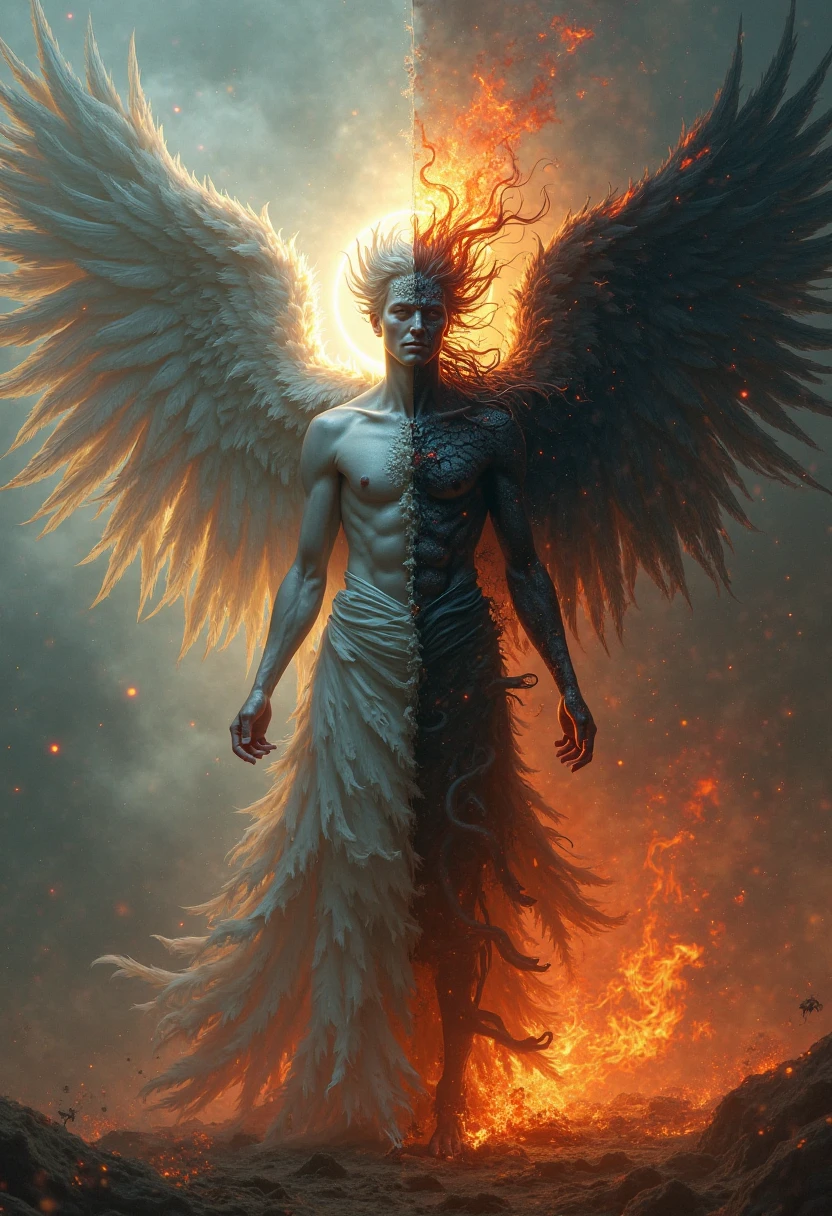 I want a person who is a man, half angel and half demon, with its wings open, I want it as my cover image for Facebook