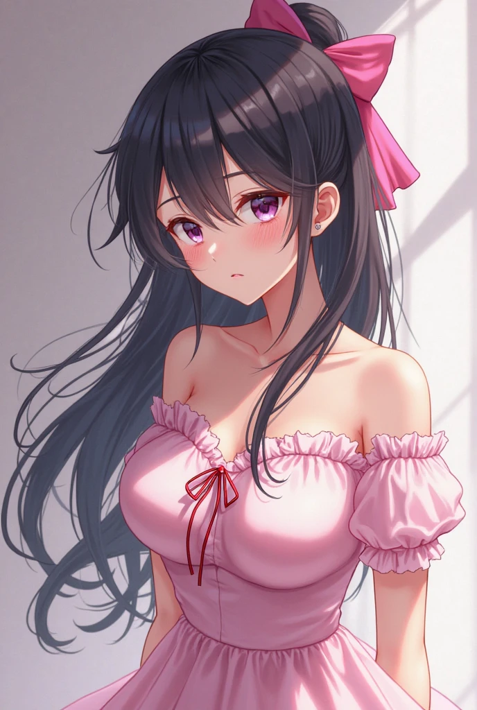masterpiece、highest quality、Very detailed、Photograph the upper body、1 female、(Put your arms behind your back:1.2)、Are standing、Turn your body forward、View your viewers、(Japanese style maid)、break,blush、shy、Pink Hair、Open your mouth、Japanese-style room、Big Breasts、