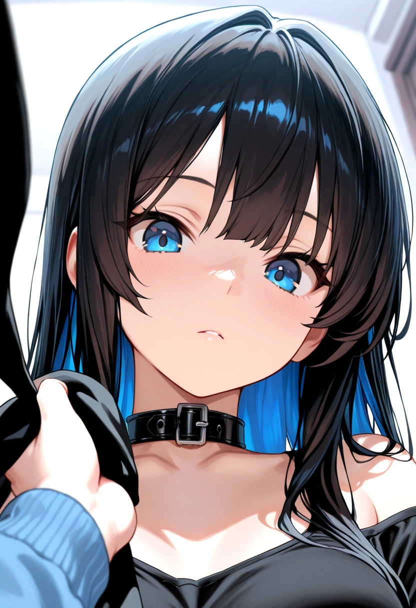 , black hair, blue eyes, sex slave, cry, sad, chained, scared, white underwear, vibrator, masturbation 