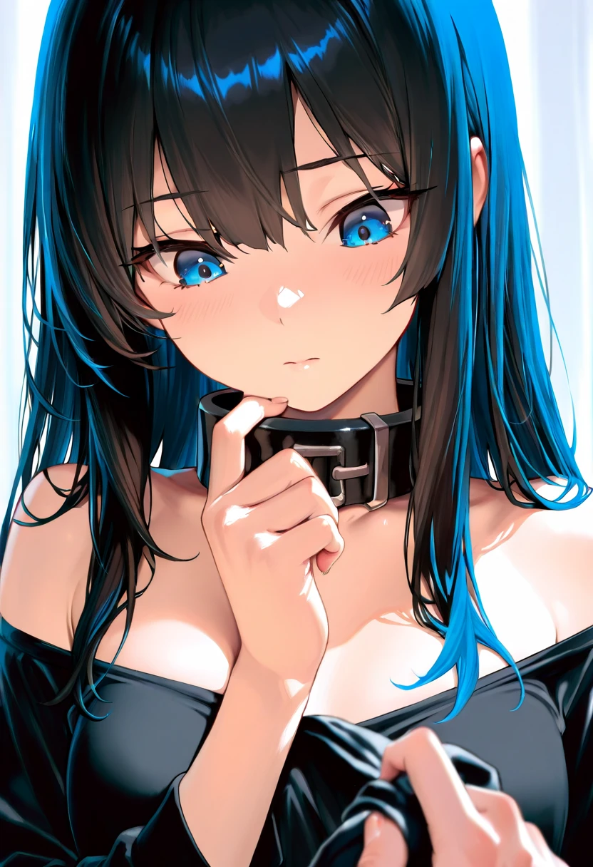 , black hair, blue eyes, sex slave, cry, sad, chained, scared, white underwear, vibrator, masturbation