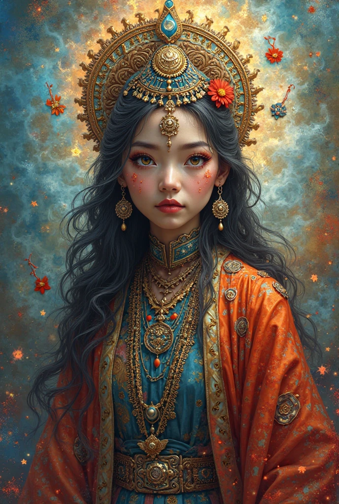 1girl, epic hologram of an intricate background, strong traditional Guatemalan (Male Painter:1.3) , the Painter is very Surreal and Varied, his hair is Casual and styled as Shaggy, simple Grayscale background, crowded flower field and Event horizon telescope in background, at Dawn, FOV 90 degrees, [ (by Takayuki Takeya:0.8) : (Nina Valetova:0.8) :9], Magic Realism, Evil, Land Art, specular lighting, F/5, Warm Colors, opulent, sgraffito, sharp and in focus, natural skin texture, "Hope is the thing with feathers.", most beautiful artwork in the world, trending on artstation, high-end, fractal, magical