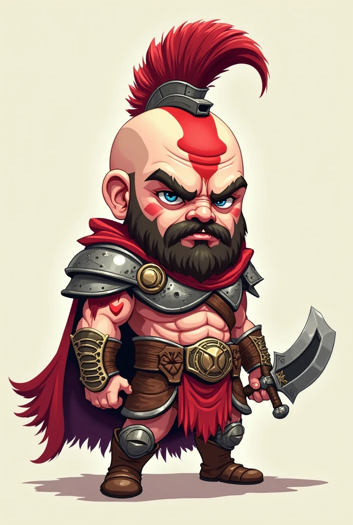 cute little kratos from god of war (2018), chibi, ultra detailed, pixar design, 4k, uhd, studio lighting, full body, beard, bald, leviathan axe in his hand, modern disney style