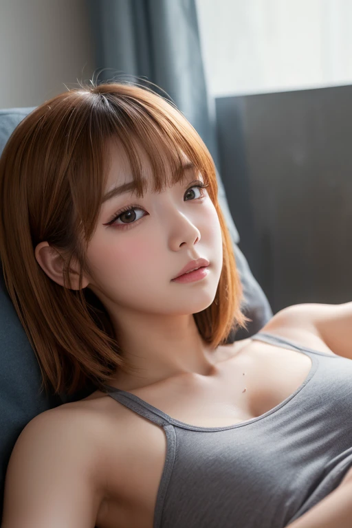 Highest quality、Japanese women、The most beautiful woman in the world、sexy、Golden hair color、Short Hair Style、Small face、Beautiful skin、night、Large breasts、Realistic、Purple T-shirt、turn around、