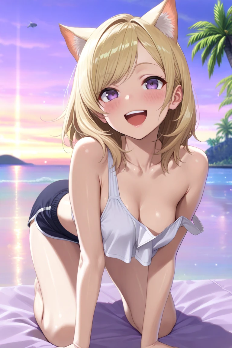 narita top road\(umamusume\), (ultra-detailed face), masterpiece, best quality, upper body, muscular body, abs, white bikini, pool, light smile, large tits, arms behind back,