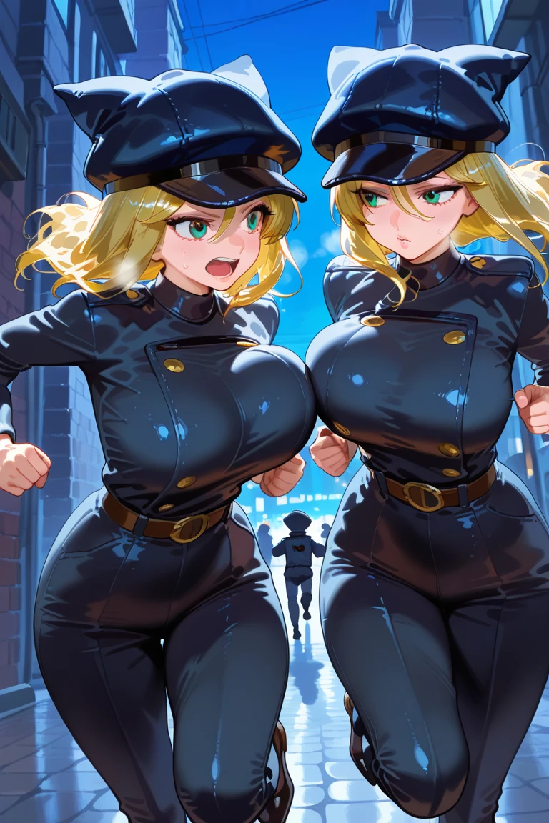 1girl, utsushimi kemii, boku no hero academia \\\\\ masterpiece, best quality, very aesthetic, absurdres, newest \\\\\\ slim body,///// ,by nyantcha,cutesexyrobutts , by khyle,,////// beautiful face, sexy, simple black catsuit with blending patterned lines and a zipper running down the middle left slightly down to reveal her cleavage. She wears white cuffs around her wrists and white heeled knee-high boots,., ,plump and glossy lips, white background, looking at viewer, close-up, dark brown eyes, ,cap, thin waist, big tits