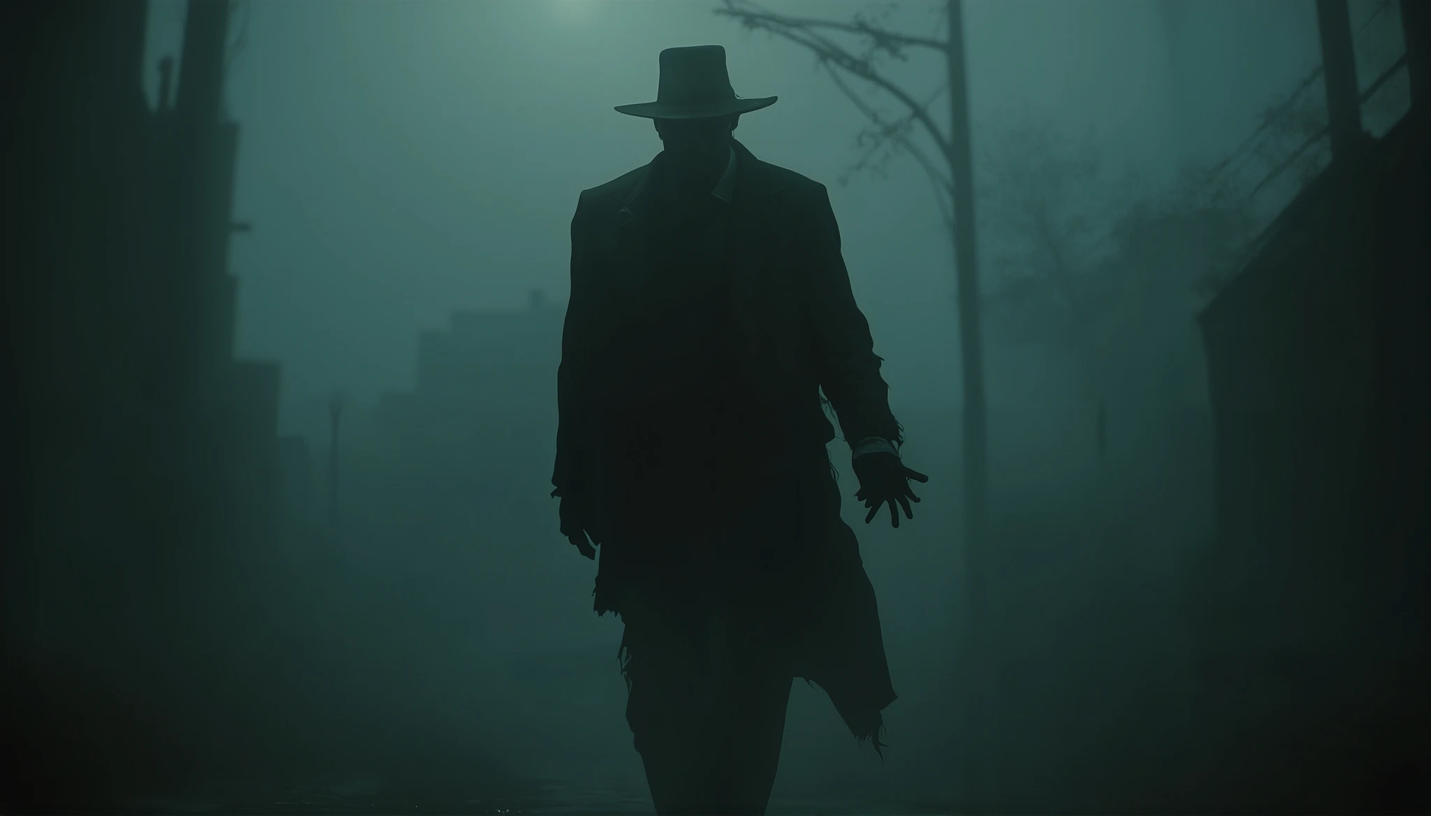A gaunt, impossibly tall figure lurks in the fog- his elongated silhouette stretching unnaturally under the flickering glow of a dying lamp. Clad in a pitch-black suit, frayed at the edges as if fused with the shadows themselves, his presence warps the air with a sickening dread. His wide-brimmed hat obscures his face—yet when he turns, there’s only a yawning void where features should be, a darkness that hums with whispered secrets of the forgotten dead.
Bone-white fingers, too long and too many, twitch at his sides as he glides forward without sound. Those who meet his gaze (or lack thereof) vanish—whisked into the suffocating black of his form, their final screams muffled as if swallowed by an ancient grave.
He walks alone, forever hunting, forever hungry. And tonight… he’s chosen you to follow.
Bonus details to amplify the horror:
Echoing Whispers: A faint, garbled chorus of lost voices seeps from his suit, growing louder the closer he gets.
Distorted Reality: Street signs rot, lights dim, and time slows in his presence—as if the world itself rejects him.
The Hat’s Secret: Those who dare look beneath it see their own face—decayed, screaming, years after death.