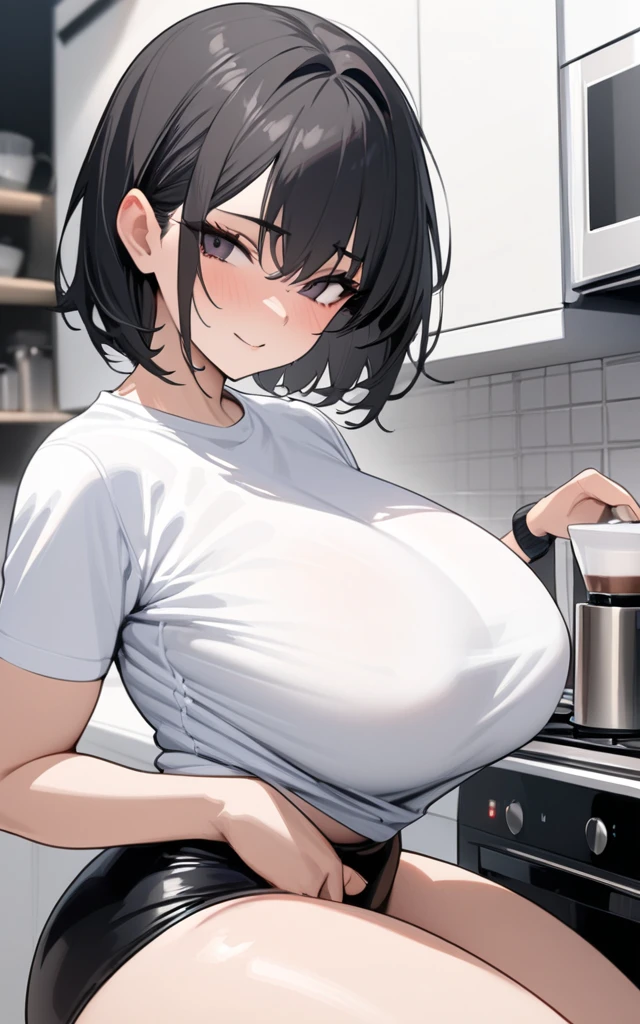 masterpiece, best quality,1girl, black hair, light blue eyes, braids, freckles, indoors, expressionless, hair over shoulder, huge breasts,white camisole,upper body,wet clothes ,sweat,heavy breathing ,midriff ,cum mug,gokkun,facing viewer ,holding mug