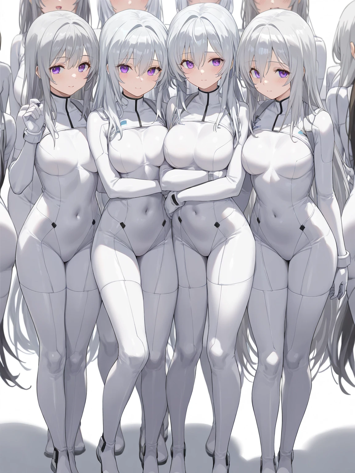 nsfw,3girls,woman,lineup,Androgynous,(sidelocks),hands,(Steamed Body:1.3),(pussy:1.3),nude,front view,breasts out,big breasts,light hair,purple eyes,yellow eyes,purple eyes,piercing,(medium hair),Puffy breasts,nipples,middle breasts,large_areolae,looking at viewer,Androgynous,masterpiece,best quality,very aesthetic,absurdres,straight-on,(light Areola),tan,(light skin),(tanlines),(legs Apart:1.5)