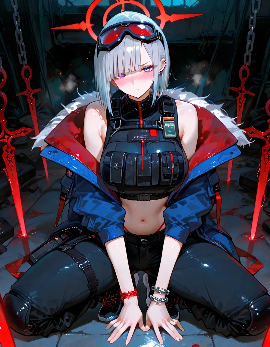 sitting on a wall, 1 girl, white hair, oversized black hoodie, cyber daemon, loli, cyberpunk, ((cyber horns)), red eyes, cyberware, dreamy cyberpunk girl, cyberpunk art ultrarealistic,