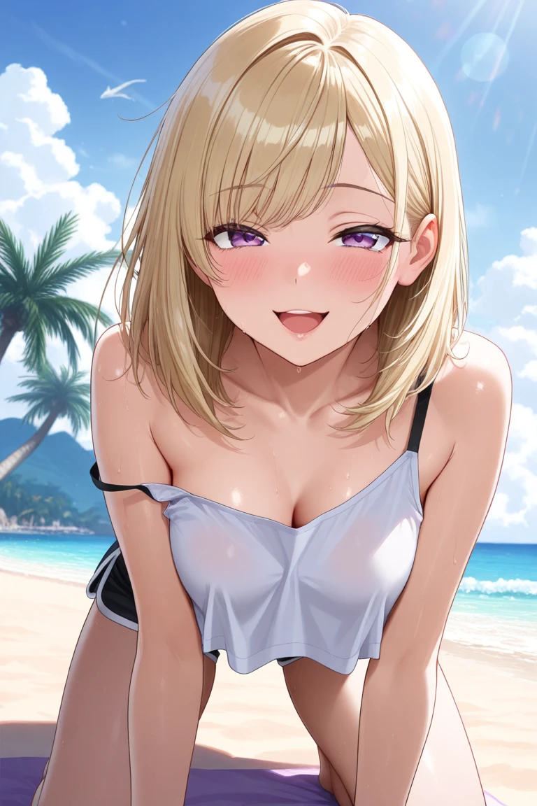 masterpiece, best quality, ultra-detailed, beautiful lighting, 1girl, dark skin, smile, micro , beach, looking at viewer