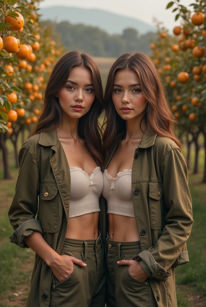 1girl in, 30 years old, Square face, Long hair, Looking at viewer, jewelry, Realistic, Sexy, farm outfit, farm background, free upper body pose