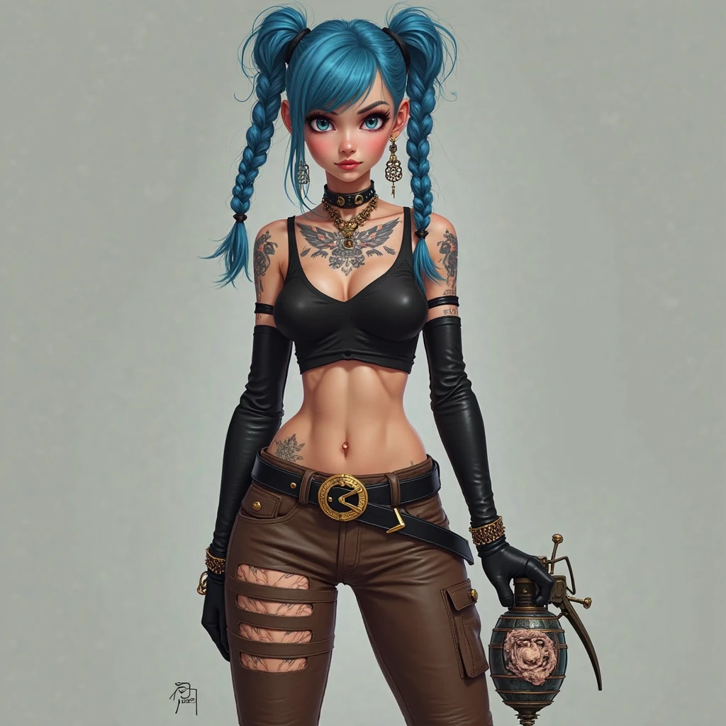 Young man with medium-length blue hair, light blue eyes, black pants, skeleton motifs on clothing, gas mask over mouth, tight-fitting black leather sleeveless t-shirt with ribcage motifs, tight-fitting clothing, visible navel, freckles, black tattoos on arms, tattoo on neck, long eyelashes, war paint on dripping face, doesn't smile, beautiful eyes, delicate features, soft colors, serene atmosphere, high quality, detailed, photorealistic, photo-realistic: 1. 37, 4k, ultra-detailed, extremely detailed, hyperrealistic, highly detailed, masterpiece:1.2, vibrant colors, natural lighting, cinematic, dramatic, fantastic, magical, surreal, backpack with ice medusa.