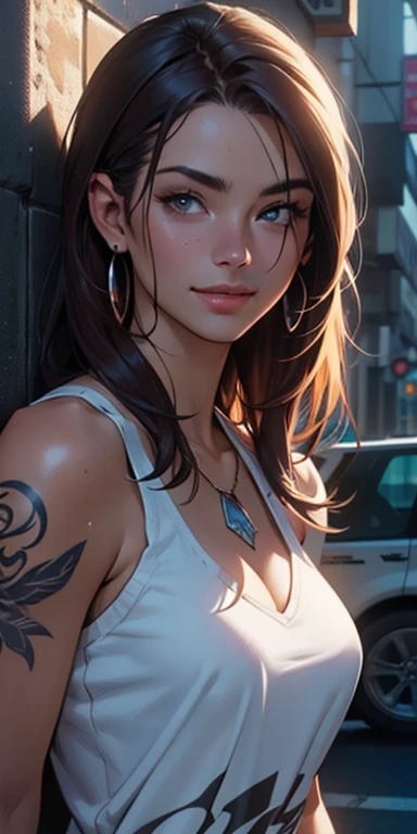 ((masterpiece, best quality)), (1girl), (solo), (female focus), yoru \(chainsaw man\),(very detailed face, real image, realistic white skin, realistic body, Tatoo, intricate details), upper body, brown eyes, bandages over body, black hair, shirt and short, bandages, bandages, small breasts, powerful, dominant, intelligent, sensual, sex_appeal
