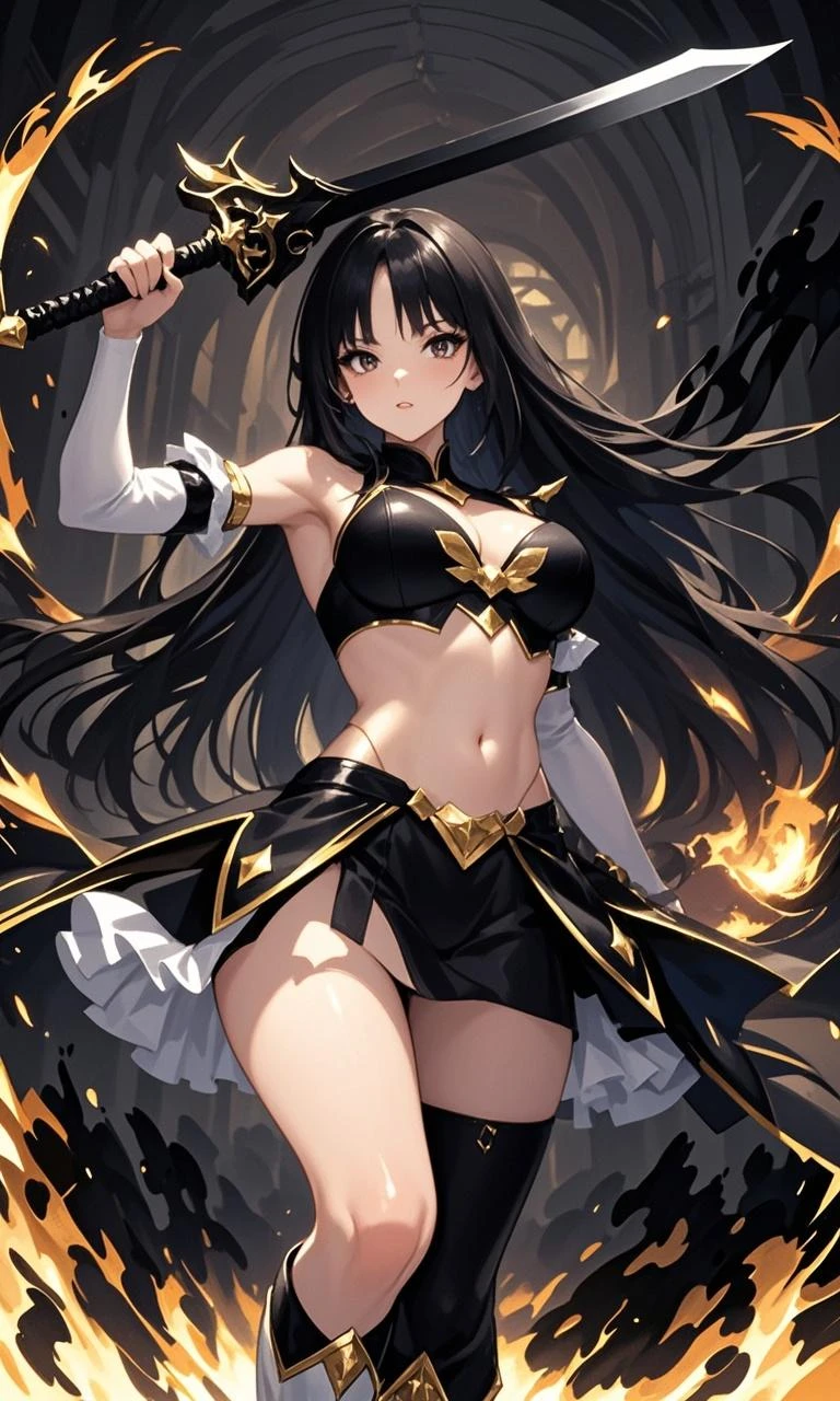 ((Highest quality))、((8K))、((Adventurer))、woman、Big eyes、Double、Soft、大人のwoman、whole body、、（leather armor）、((whole body鎧))、Goat ears、Goat horns、Brown Hair、long hair、((bow))、clergyman、((battlefield))、Big Breasts、Abdominal muscleuscle、Long skirt、danger、((Medieval Europe))、Fantasy、