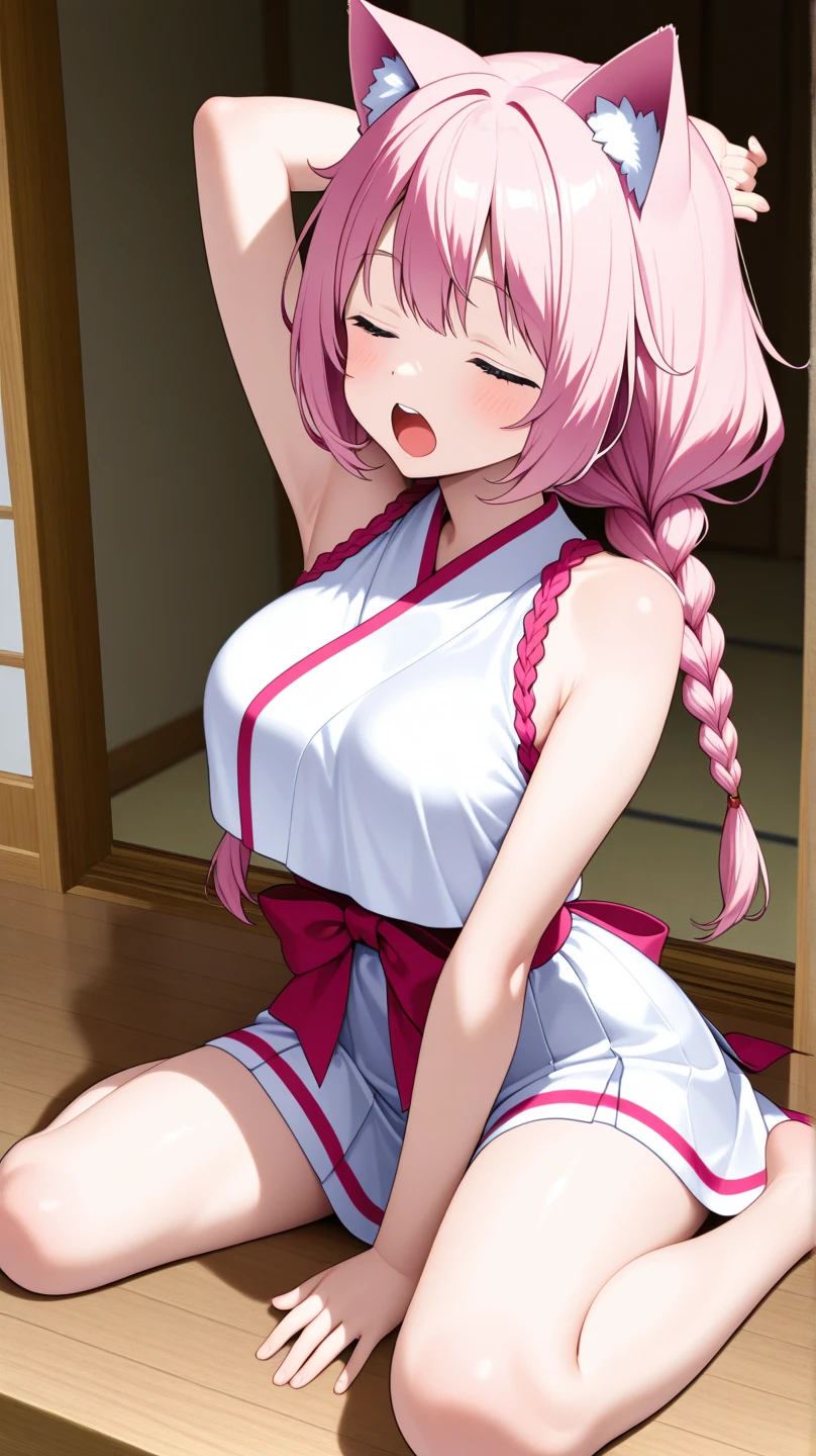 mastute piece,Best Quality,insanely detailed,8k cg,nsfw,
(shoot upper body:1.3),
(1girls:1.3),standing,looking at viewr,body in front,(arms behind back:1.4),(Judo uniform:1.3,doges:1.3),judo:1.3、BREAK,
blush,shy,(ecstasy face),(trembling:1.2),BREAK,(light pink hair:1.3),
BREAK,
perfect breasts,perfect teats,(open mouth:0.9),(large breasts:1.2),
(judo dojo),judo道場、