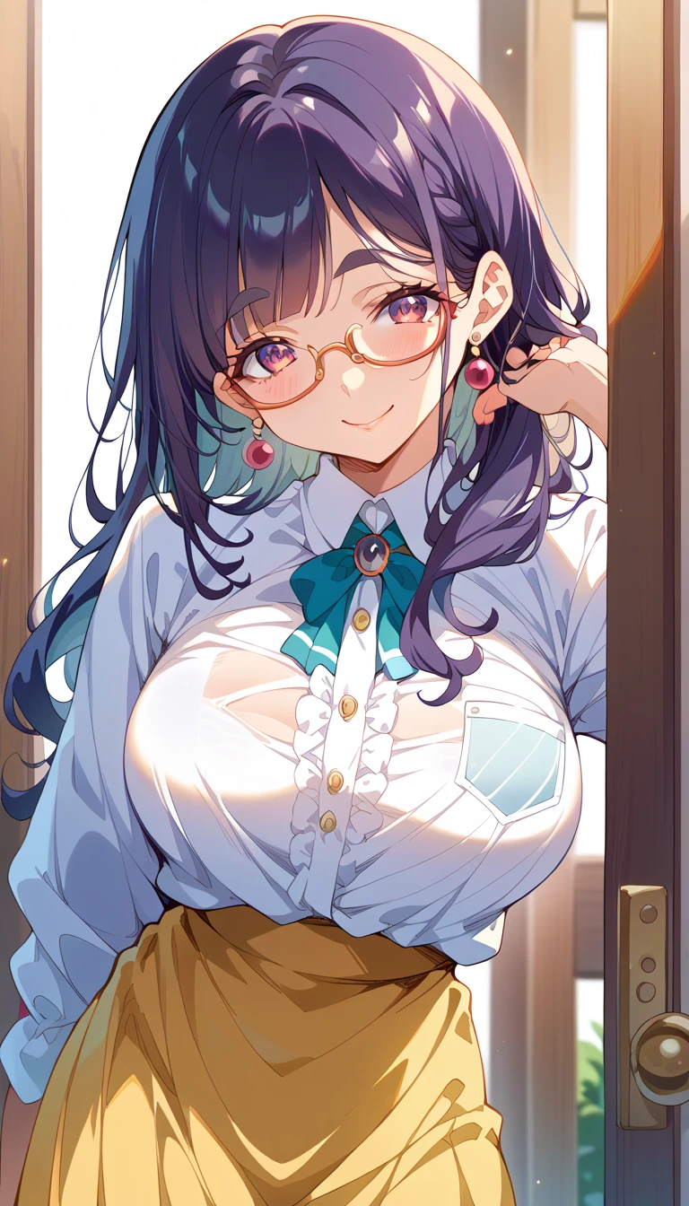 Cute naughty peasant girl, Pastel colors hair, medium breasts, Thighs, black hair, short hair, (low twintails), glasses, standard height, (anxious face:1,2、blush:1.2, quiet personality:1.2, shy), (naked), at the adventurer's guild, A bulletin board with posted paper
