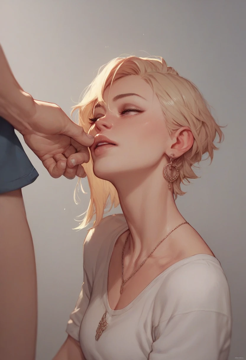 rating_explicit, 2 woman, 1 short white hair woman, white skin, slim body, slender body, black lipstick, blowjob sex, sucking a brown dick