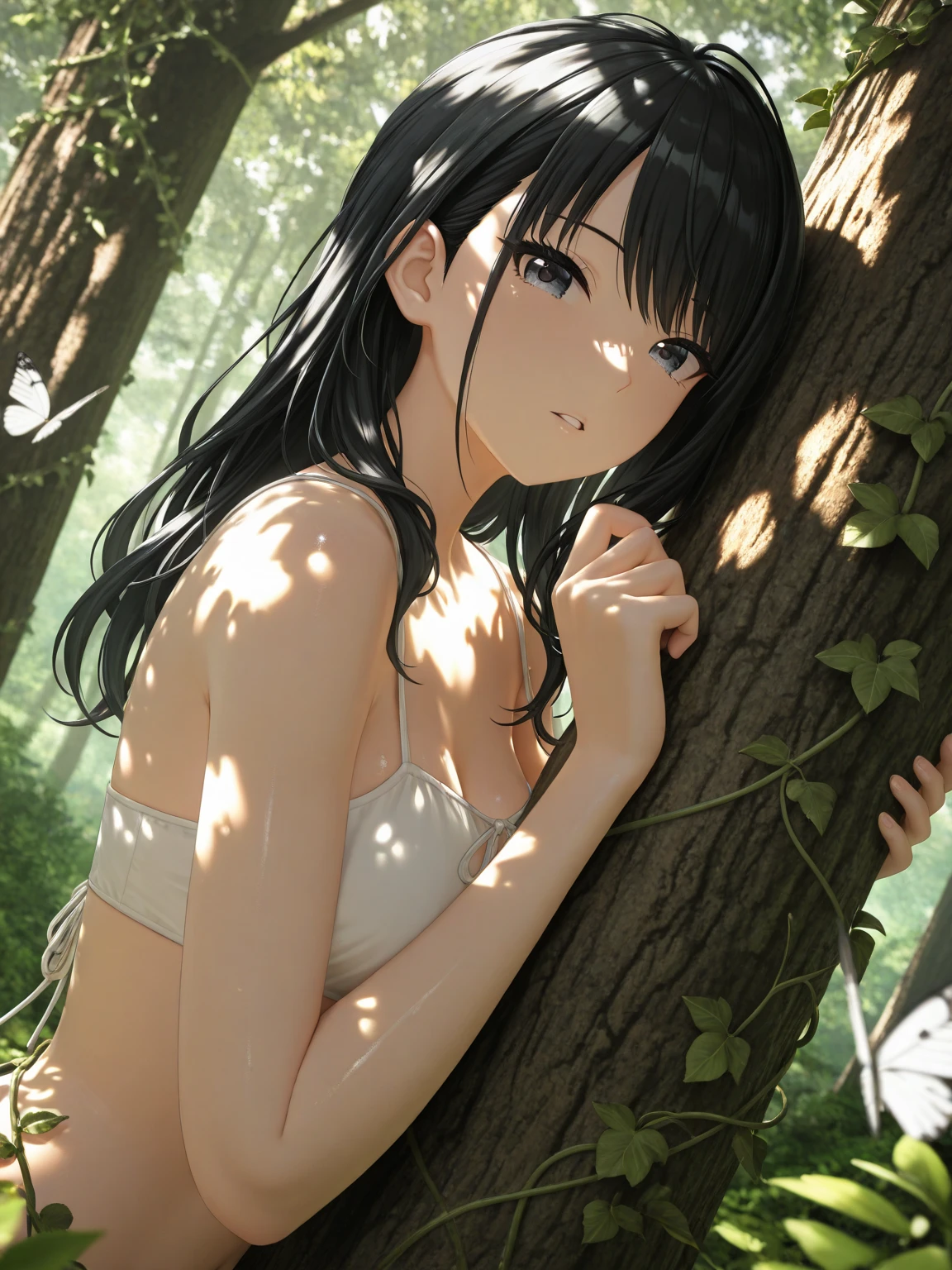 ((Best quality)), 1girl, (bra and panties), outdoors, garden