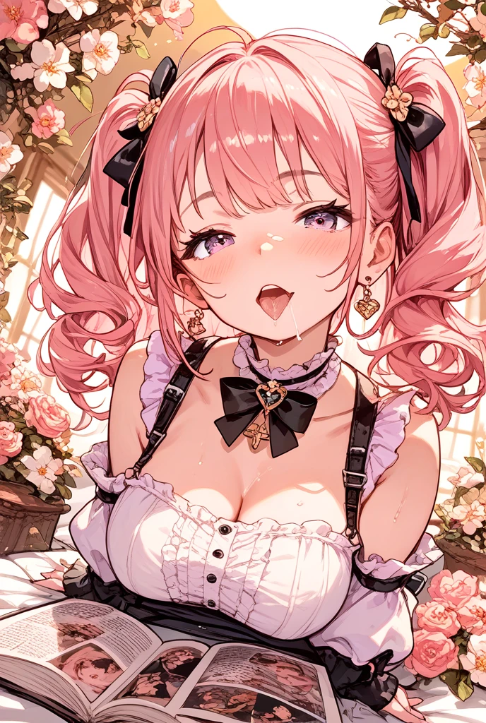 1 girl, pink long bun hair, heart shaped eyes, ♡, rabbit ear idol, {girl with pink bun bob hair、 named Nami}, (Pink eye color), {downtown}, (smile), bright background , mole under eye, heart shaped choker, (masterpiece, highest quality), very detailed, highest quality, official art, beautiful and aesthetic: 1.2), (1 girl), very detailed, (geometry art: 1.3), colorful, most detailed ?d1 girl, pink long bun hair, Eye of the symbol, +__+, big breasts, gothic costume, {A girl with long pink bun hair named Nami}, (Pink eye color), {downtown}, (smile), bright background, （garden,beautiful flower々）,mole under eye, heart shaped choker, (masterpiece, highest quality), official art, beautiful and aesthetic: 1.2), (1 girl), very detailed, (geometry art: 1.3), colorful