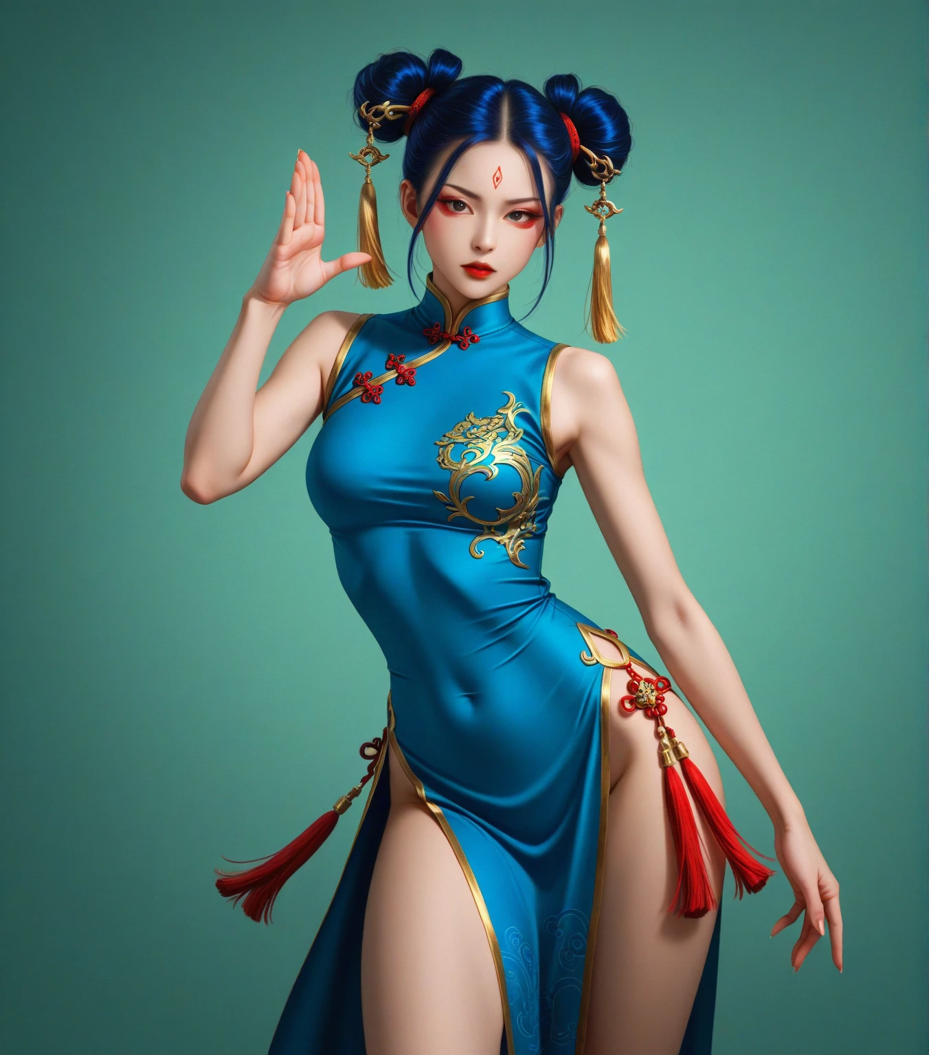 Blue,an orchid flower,Blue Flower Woman,Excellent figure,Wear ceramic clothes