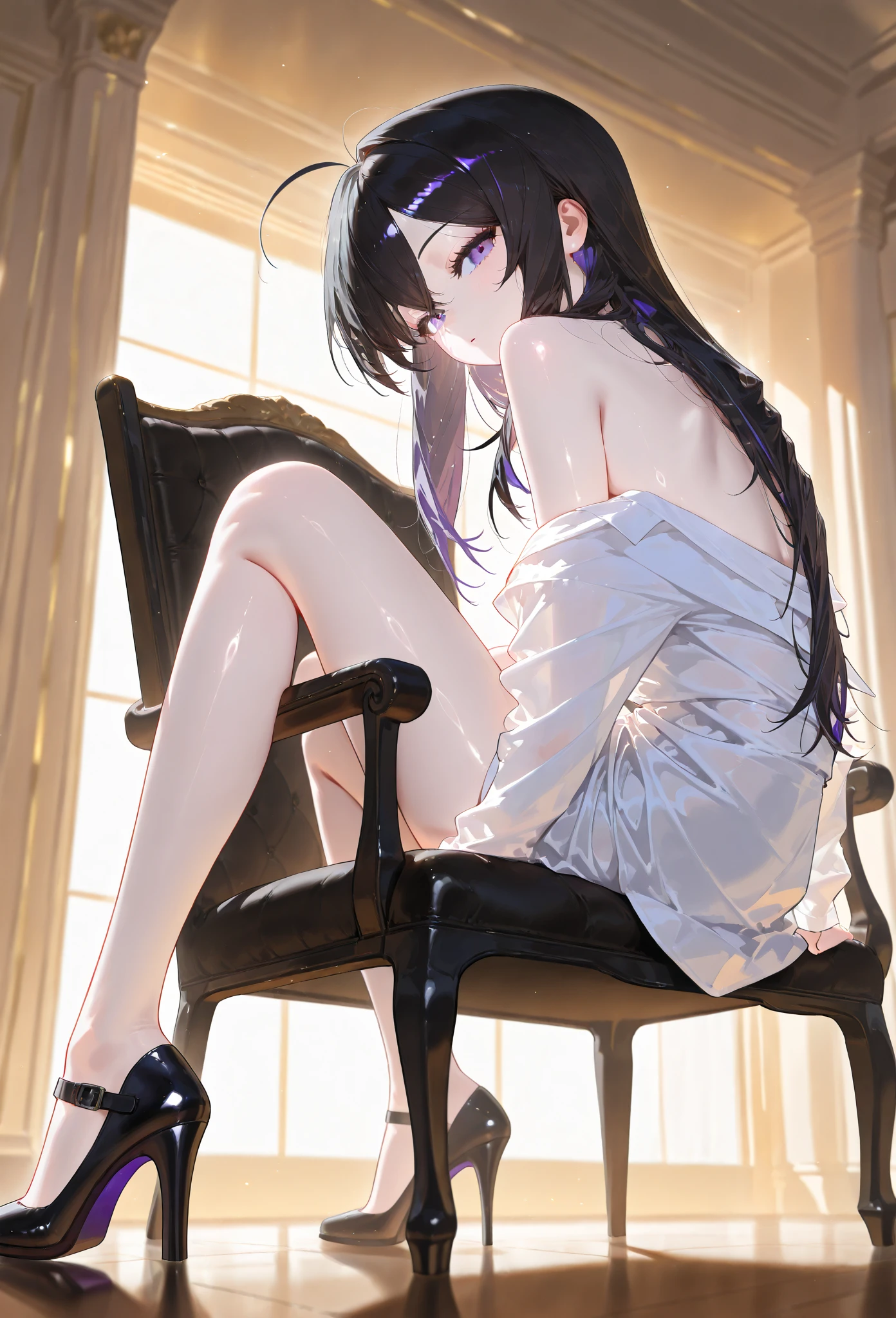 Masterpiece, highest quality, High resolution,Long Hair、ponytail, whole body, Hair between the eyes, Ship decoration、belly button,Very delicate body,Flat Chest、Physical education sitting、restaurant