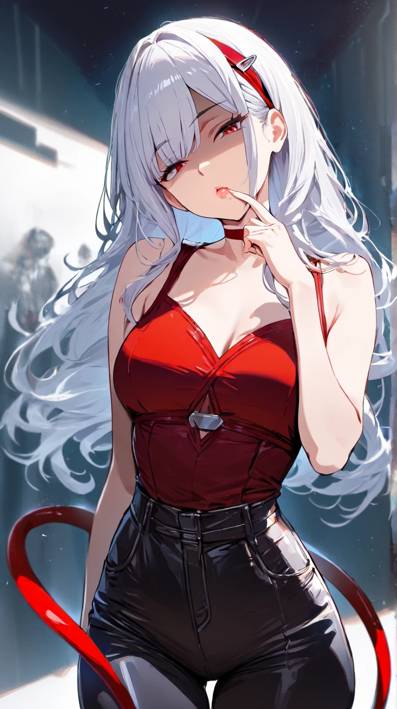 original character,alone,1 girl，beauty girl, Silver-haired beauty, long hair, huge tit, ruins, Blood　,inflammation, cigarettes, Character half aside