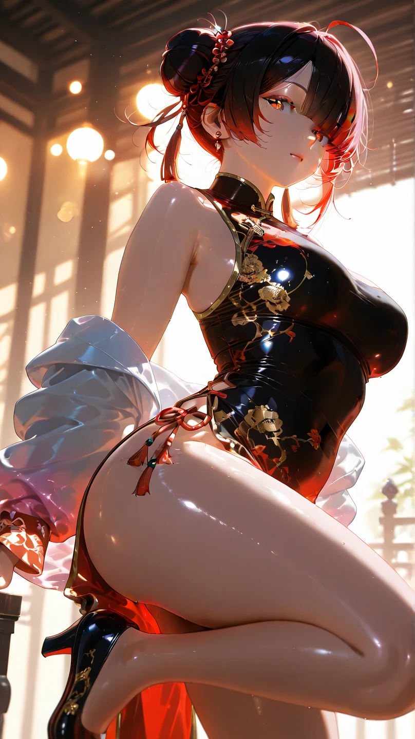 (Flying debris: 1.3), (Maximum resolution: 1.2), (Ultra HD TV: 1.2), Cinema Lights, One Woman、24-years-old、whole body、8k resolution, Beautiful Eyes and skin, Detailed faceの特徴, , (Clear focus on the chest: 1.2）, (The focus is on the face:1.2),Perfect Style, Cute Face, Accurate, Anatomically correct, Highly Detailed face and skin texture, Beautiful Eyes, double eyelid, Thin eyebrows, Glitter Eyeliner: One natural cheek, Glowing Skin, Fair skin, Glowing Skin: 1.2, (Glossy Lips: 1.4),、 (Embarrassed look: 1.2),20-year-old female, (Detailed face:1.2), (Highest quality:1.2), Retrospective photos of the rear roam、Angle from below, Low Angle, From behind, Cinema Lighting, Perfect Style, Beautiful Face,  (Skirt Lift:1.4), blush、humiliation、impatience、Glare、tears、Embarrassing、Surprised expression、humiliationの表情、 (Wedding dress:1.1),Sweat、short hair、Retrospective photos of the rear roam、Low Angleから、Soaking wet、,Exposed pantieonster)、((Lots of red tentacles))、(Tentacles wrapped around his arm:1.3)、(tentacles wrapped around legs:1.3)、(Violated by tentacles:1.4)、(Hanging with legs apart:1.4)、(Tentacles entering the crotch:1.3)、(Expressions of ecstasy:1.2)
