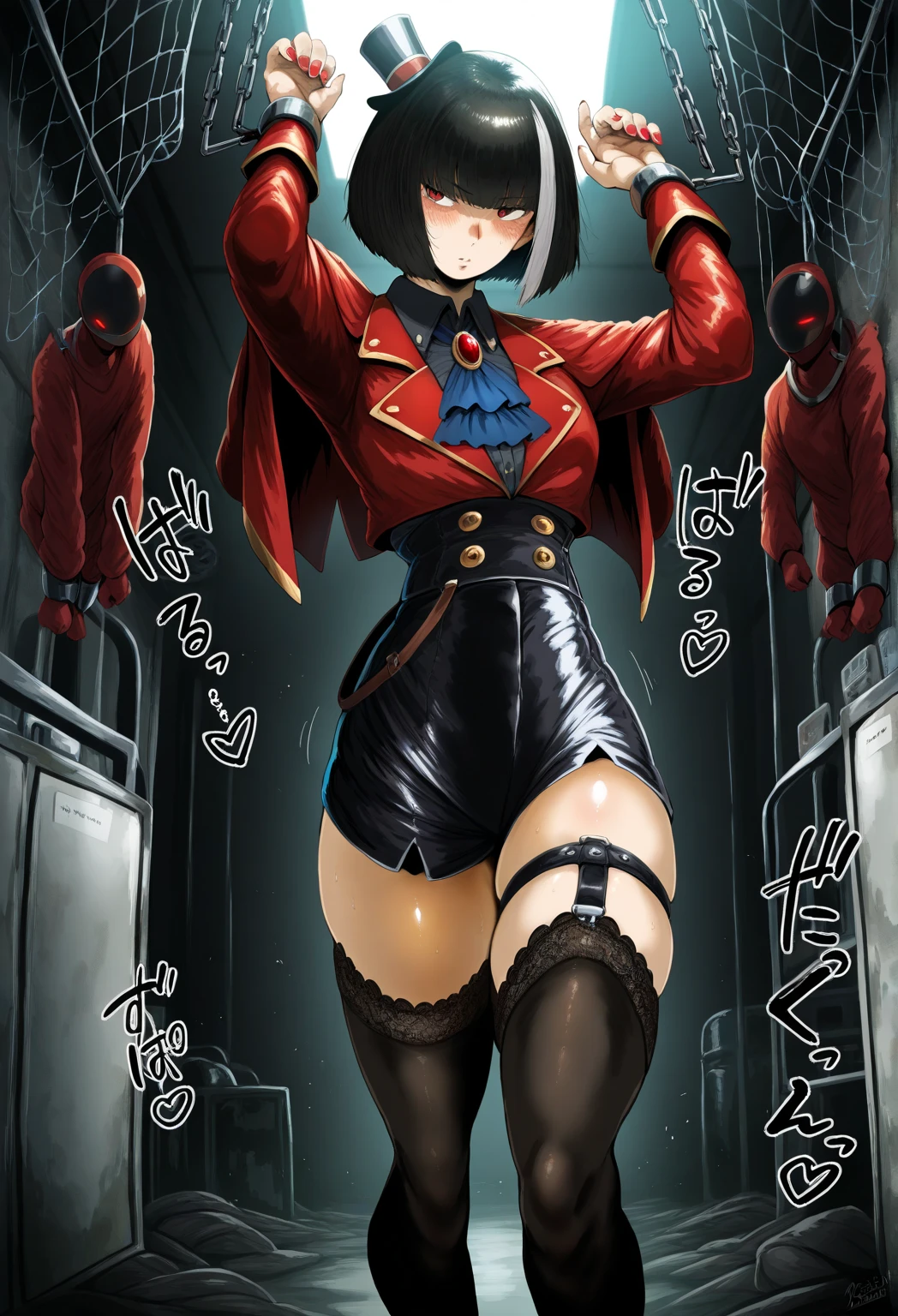 There are people there . Resident Evil 4 . Thick Animal Collar. . High heel. Red latex swimsuit. vibrator.  Standing in the crowd. Urinary incontinence. 
