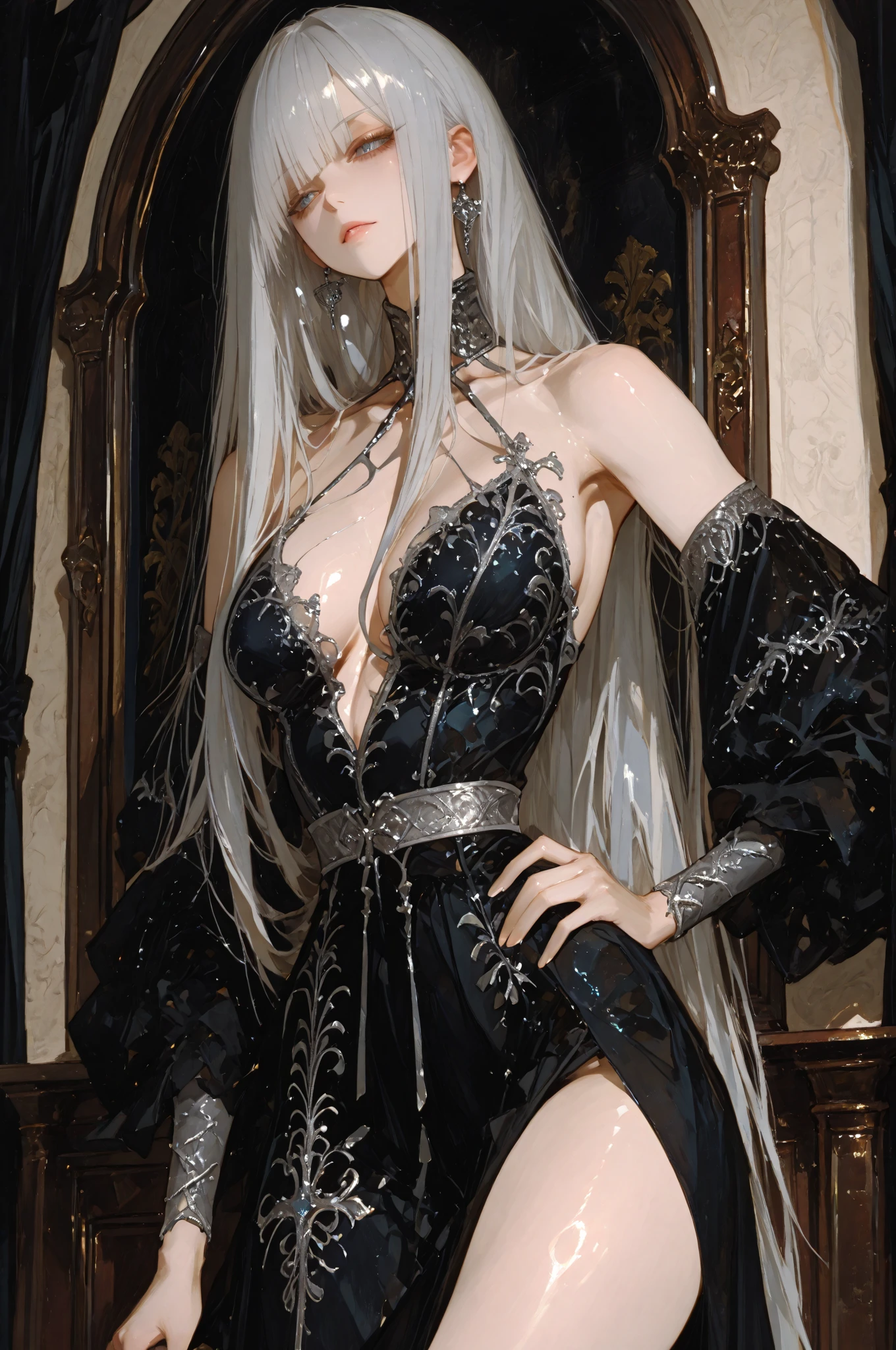 (best quality,4K,8K,highres,masterpiece:1.2),ultra-detailed,(realistic,photorealistic,photo-realistic:1.37), perfect body, huge breasts, hyperfeminine curves, black, red, gold, vibrant, emotive expressions, ((((full body)))), ((((独奏)))), 1woman, white hair, gorgeous woman Estimated C, (Front Focus),((ultra gigantic tits))、((Upper body naked))、( Exposed)、(((Golden short hair))), Decorated with fine witch costumes and fine jewelry with fine embroidery,photographrealistic,Dynamic Lighting,art stations,poster for,Volumetriclighting,extra detailed face,4 k'',((Colossal tits))、With diamonds,Sexy thighs,exposing the abdomen ,Chest 1 Girl, deepshadow, Full Body, The eyes are confused and seductive,legs separated, high resolution, ((single women)), mature female, 独奏, full body, jewelry, tattoo, white hair, long hair, make up, red lips, queen dress, realistic, high resolution, 1 woman, mature woman, alone, Tattoo, gray hair, long hair, assembly, red lips, queen dress, Image from head to toe, only standing, standing full body image, realistic, high resolution, 오직 alone, look at the viewer, (detailed face), gray hair, silver hair, long hair, feet up, beautiful eyes, Huge big breasts that are about to explode, red armor, BLACK & GOLD & RED gi, transparent, pantyhose, bare shoulders, Dripping tops, Visible nipples, look at the viewer, Orientalism, My chest is very hollow, My chest is completely exposed, glamour, K cup, Bewitching, Crotch that is barely visible, ancient japanese background, realistic hands, realistic feet and legs, live action, Banla, masterpiece, very pretty face, Exposed breasts, 2 hands with 5 fingers each, Two feet with five toes each, Yukdeok, Voluptuousness, full body naked, (((full body))), (((head to toe)))