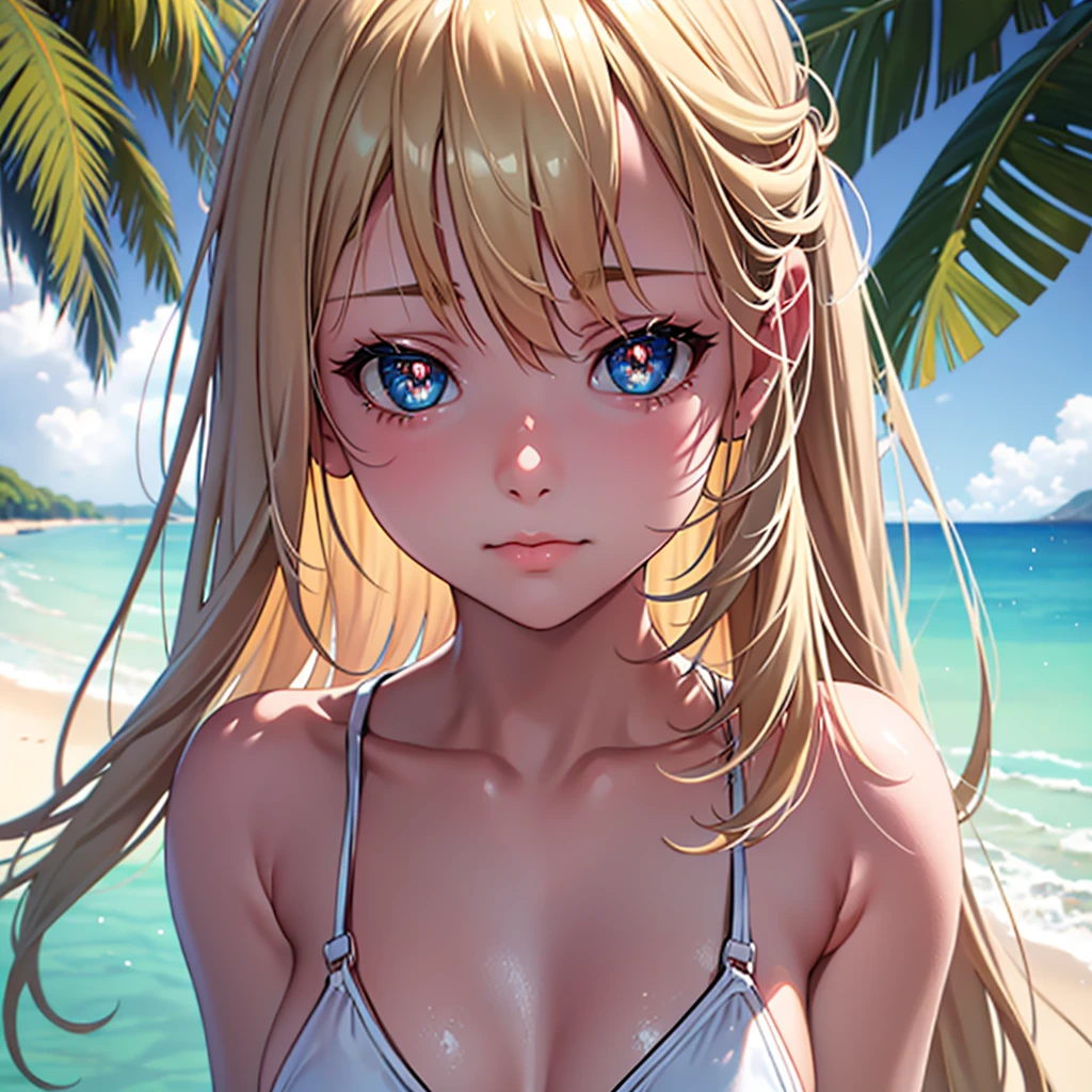 1girl,(ruby hoshino,Ruby Hoshino),bangs, Red eyes, Blonde,Long Hair、ponytail,(The left eye is a starry eye)、Cute face, Real Summer,Daytime,sunny,My hair is blowing in the wind,whole bodyがイラストに入るように,Slender body,
break outdoors, Beach , Coastal Road、海の中
break looking at viewer, whole body,(Medium sized breasts,Light pink ultra micro bikini,nsfw),((nsfw,whole body,fll,fullnude))
break (masterpiece:1.2), highest quality, High resolution, unity 8k wallpaper, (shape:0.8), (Beautiful details:1.6), Highly detailed face, Perfect lighting, Highly detailed CG, (Perfect hands, Perfect Anatomy),