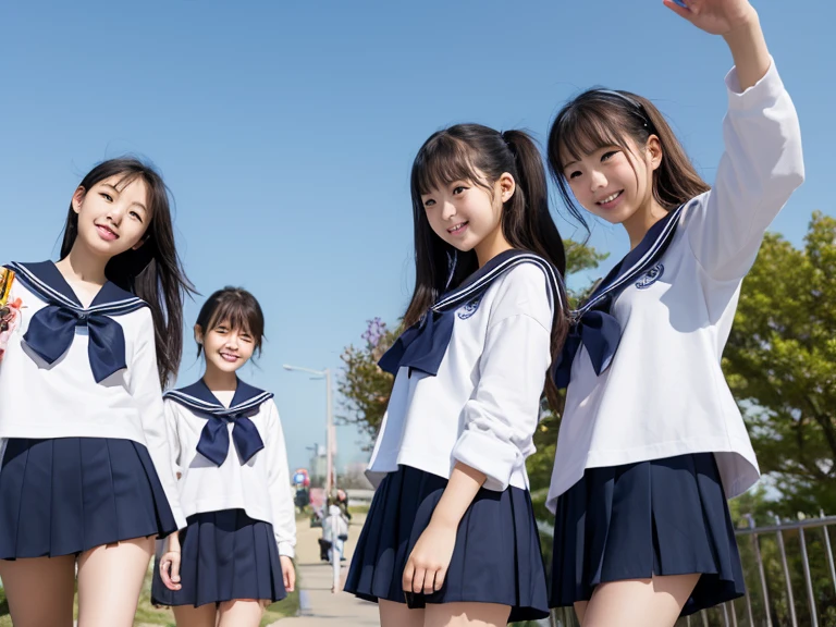(8k、Raw photography、highest quality、masterpiece:1.2),(Black Hair:1.5),(Mr...々Cute hairstyle、Bobcut、Very short hair、ponytail、Twin tails:1.4),(6 high school girls、The girls are all very beautiful:1.6)、(school uniform、Polo shirt、Check skirt: 1.6)、(Clothing that emphasizes the shape of your chest、Big Breasts:1.6)、(Group attendance at school:1.4)、Ultra-high resolution,(grassland:1.3)、(Japanese women: 1.2),(Realistic:1.37)、Photon Mapping,reality、(everyone is so cute, Like an idol: 1.7)、(Cute Smile: 1.7)、(Round face: 1.8)、(Baby Face: 1.2)、Radio City、Physically Based Rendering、Depth of field rally background、photograph, (Wearing a skirt that is too short: 2.0)、(Ultra mini skirt、Her skirt is short、White panties are visible..:1.4),(Everyone is wearing very short skirts、Angle from below、Your thighs are beautiful: 1.5)、whole body、Great quality