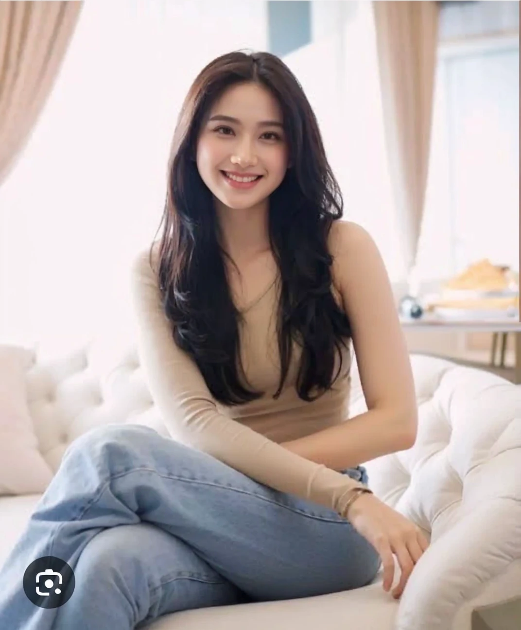 (tight skirt:1.3), (denim skirt),(sexy panties:1.3),(white panties:1.3),(Looking directly at Viewer:1.3),(Big eyes:1.2),(double eyelies:1.3),(long eyelashes:1.2),(Extremely beautiful face, Beautiful lips, Beautiful eyes),(big smile:1.5),(happy smile:1.3),masterpiece, Raw photo, Best Quality, Photorealistic, Highly detailed CG Unity 32K wallpaper, intricate detailed face, ((Ultra detailed skin)) , Cutest Pretty Japanese girl, Super Idol, Clear eyes, (Big eyes:1.2), thick thighs, balanced elegant face,(small mouth:1.1),drooping eyes