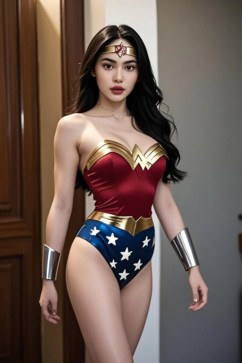 1girl, sexy, open breast, use wonderwoman wear, in the bed, realistic, original, high resolution, 8k, good booty