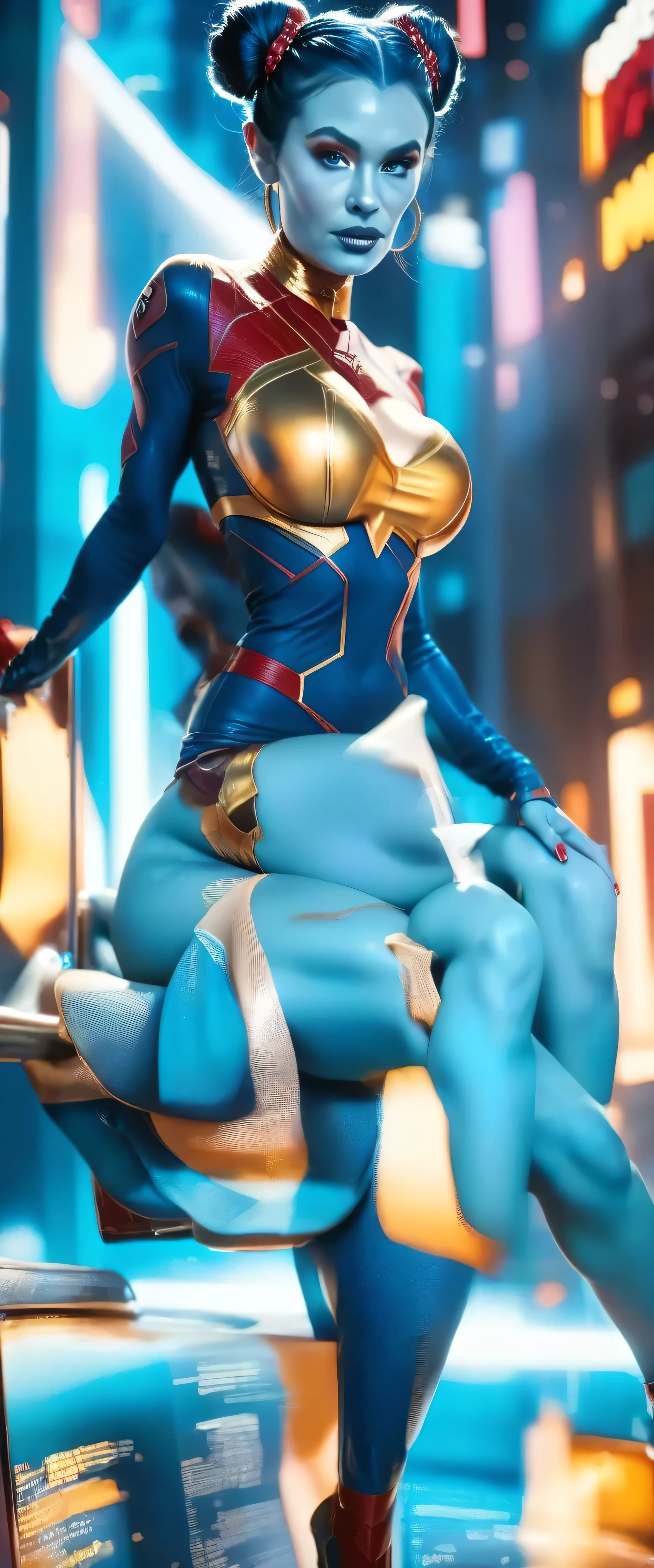 Five electric balls, one blue and one golden, anime boy with hands spread out, glowing spheres around the body, shirtless, athelic, detailed eyes, skinny leather pants, cowboy shot, action dynamic,