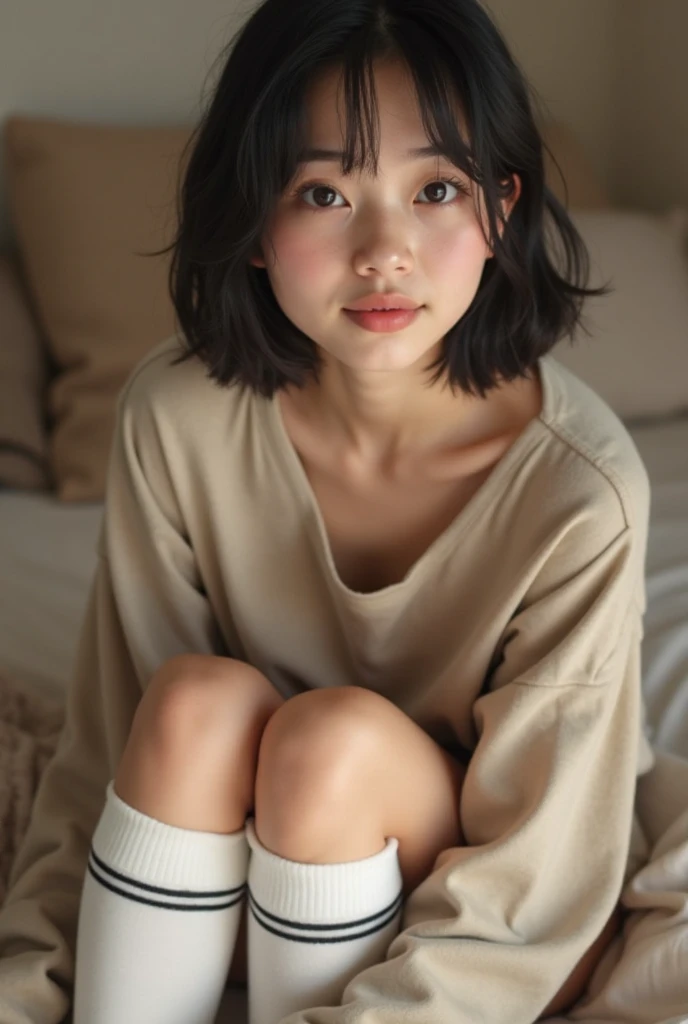 A beautiful woman was lying on the bed