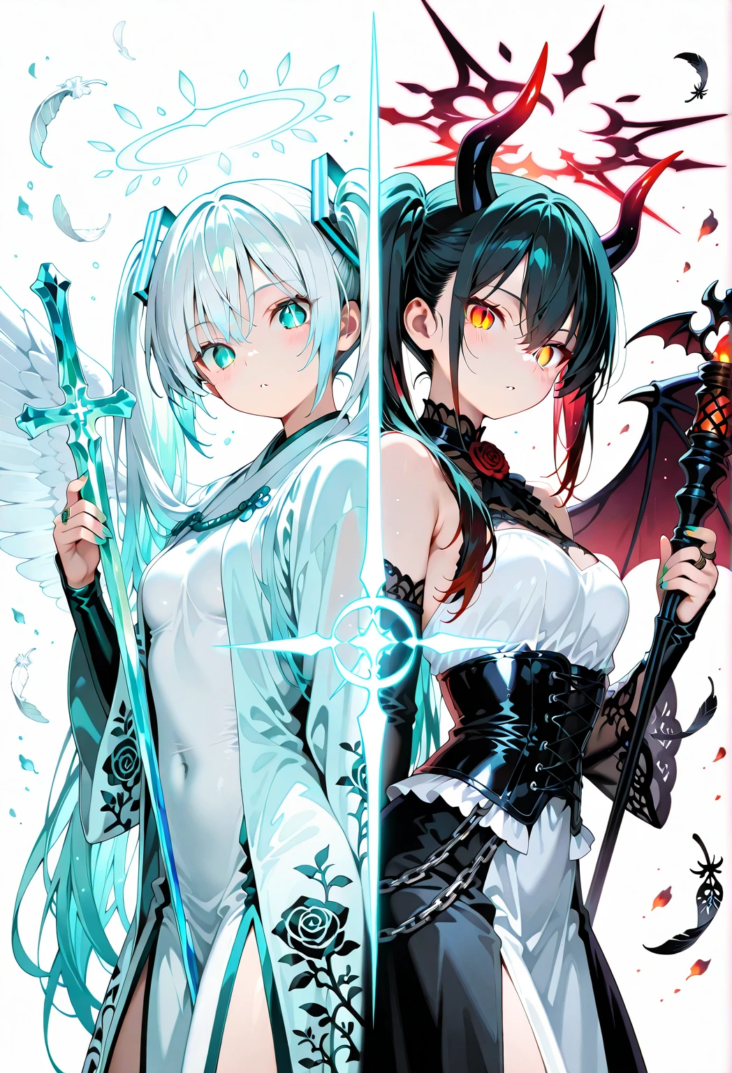(watercolor: 1.2),, White Background, [1 Girl:7], (Tilt your head:1.2), ([sketch|watercolor \(Moderate\)]:1.15), (Ink blotches:1.1), (pale:1.2), Chaotic Abstract Background, Vector Trace, Gradient Blending