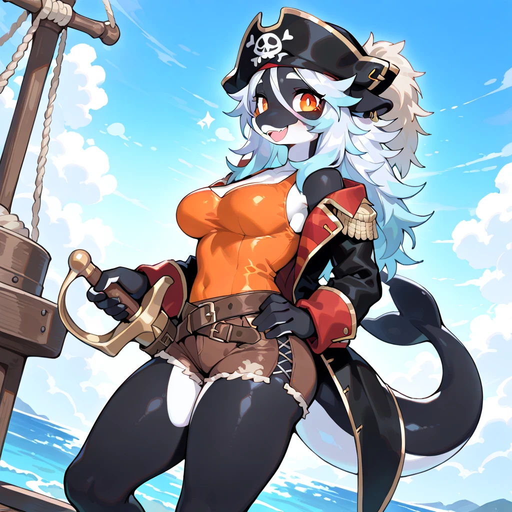 ((best quality, masterpiece, perfect anatomy, detailed picture)), furry, 1female, Aak, (Arknights), sexy body, breasts, black sclera, cat tail, undersized or no bikini, red blushing, shy, in the beach, massive breasts and hips and butt