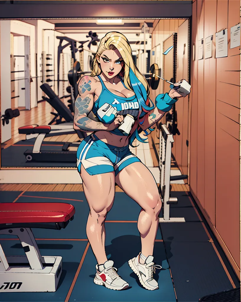 lcas artstyle, 1girl, 28 y.o (Argentinian | Colombian | Cuban | Mexican) flexing her bicep, (detailed facial features), muscular, athletic, 6 packs abs, IFBB, <lora:Lucasarts Artstyle - (Trigger is lcas artstyle):1>