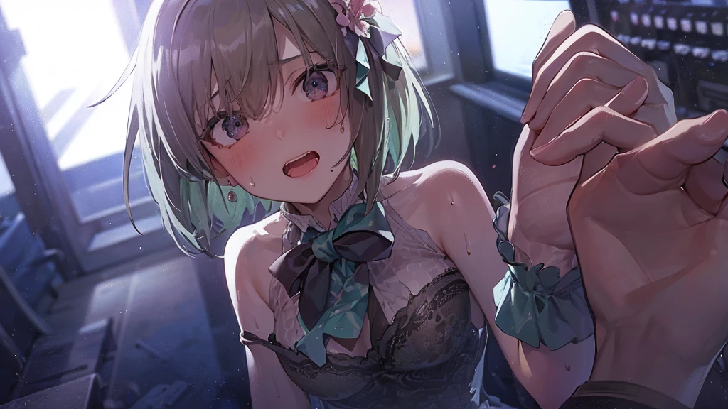 nsfw,(super fine illustration,8K CG wallpaper,best quality,extremely detailed,ultra high res,best aesthetic),(cowboy shot,from front),idolmaster, {{{}}}, (16yo, beautiful girl),(beautiful gray eyes), (beautiful gray hair), ((((extra short hair)))), (wet hair), (wet skin), (sweat), (steam), (flat chests,small breasts),((slender and tall)), ((nudi-ty:1.4,top-less:1.4,bottom-less:1.4,expose breasts, breasts out)),((((pubic silver hair:1.4))), ((on grass filed)), ((((spread legs)))),(standing split),(open mouths), (shyness), (out tongue),(feel good), (blush),(one eye closed),(((sex,missonary,pov))),(lying on mat),(((ahegao))),(cum shot:1.3),