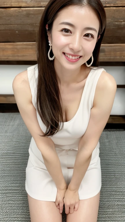 ((Highest quality)), ((masterpiece)), (detailed),Perfect Face,Japanese,Fair skin,Upper Body,Long Hair,Office Lady,Women's Ana Style,smile,Cleavage,blouse,Mature Woman