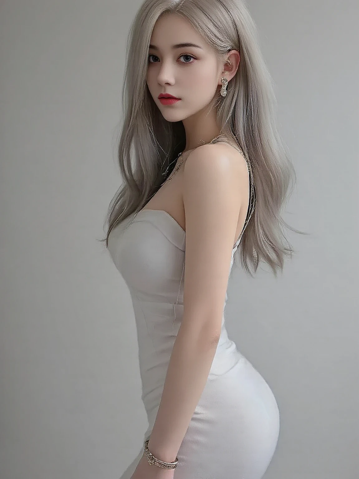 Top image quality、Raw photography、超A high resolution、21-year-old Korean、small tits、Dynamic angles、Cowboy Shots、The most beautiful forms chaos、elegent、Brutalist design、Vibrant colors、a short bob、shiny white skin、Beautiful eyes with random colors、very thin lips、Beautiful eyes in every detail、elongated eyes、pale pink blush、long eyeslashes、Beautiful double eyelids、eyeshadows、bright white hair、Mini dress、Flip the dress yourself、undergarment