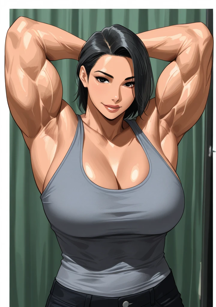 chun-li, ripped muscle, muscular body, pale skin, smile(blush), nude, sixpack abs, [ultra detailed skin:1.2], double bun, 8k uhd, pussy, stand, restaurant,