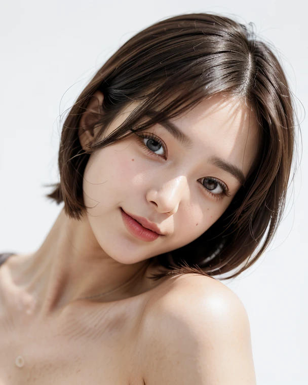 (Photo taken by Canon EOS R6, 85 mm, 1/1250, F/2.0, ISO 400)、extra detailed body、extra detailed face、best qualtiy:1.2)、femele、looking at the viewers、(JINS)、(Random background:1.4)、full body Esbian、Precise proportions、(Japan Person Model)、18 year old girl、Slim model、小柄、Hairstyle is random、Big Smile、long legged、small ass、鎖骨、abdominals、Double weave、A Japanese Lady、beautiful and delicate face、fair white skin、authentic skin、(详细的脸)、Well-formed round face、pores、超A high resolution、 8K、parameters Best quality、masterpiece、(realisitic:2.0)、detaileds、Skin Details、Hairstyle is random、beautidful eyes、An Asian girl、Slimed、Beautiful fece、Studio Lighting、(((teats)))、Natural abs、bare shoulders、oval-face、二重まぶた、Central eye、独奏、((Thin natural pink areola))、delicate and sexy(鎖骨:1.3)、(shinny skin:0.8)、(masterpiece:1.4)、(top-quality:1.4)、natural(Perfect breasts with good shape:1.25)、shiny lip、(SFW)、(One nipple on one breast)、((huge tit))、((small areolas))、(((one leg up)))、((an ultra-Small Face))、((pubick hair))