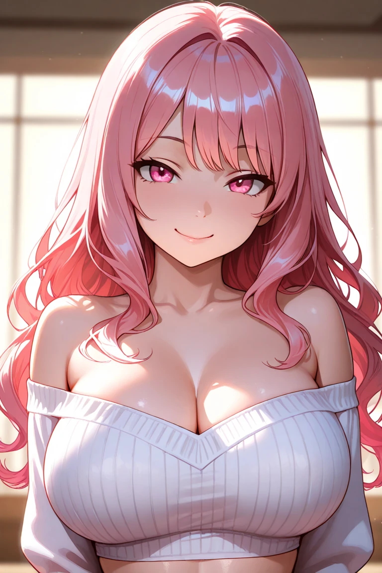 ((best quality)), ((masterpiece)), (detailed), 1girl, pink hair, pink clothes, sideboob, cute face