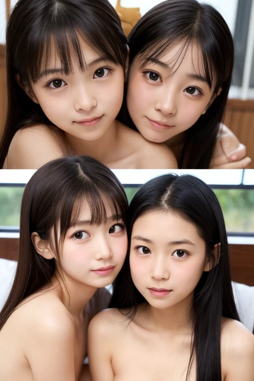 ((Browsing Caution))、 (Highly detailed eyes, Highly detailed face)、(Realistic),(High resolution close up), Portrait of a girl from chest to head,(( All Nude))、 Award-winning photo,、flat chest、 (Highly detailed eyes, Highly detailed face)、((15-year-old girl))、Small breasts、、(Small breasts:1.2)、Small breasts、 (Very few、flat、In many cases、Stomach、Whole Body Ezbian、(Has bangs)、Bright light、On the bed、Open your thighs、Spread your legs、Pee、