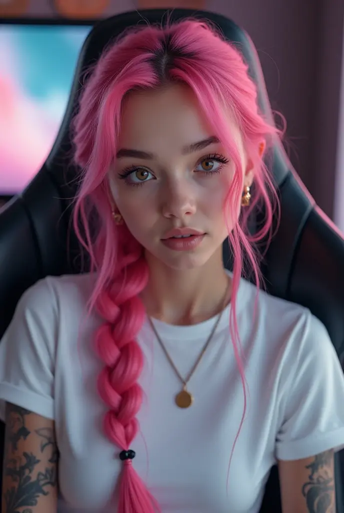 (masterpiece, best quality), 1girl, solo, (j4nu4ryj0n3s lying on back), (blmpony), (epiCRealLife), (underboobs), (half breasts), ((bulma_v1), (red lipstick), (aqua hair), (blue eyes), (young woman), (European model), (pink bulma_v1 shirt), (pink skirt), (pink pleated skirt), (pink hair ribbon), (aqua braided ponytail), (belt), (blue waist bag), (purple scarf), (bulma_v1 clothes writing) , (wrist gloves), ( brown leather gloves), (medium breasts), (bulma_v1 pink skirt),(light smile), (lying on the bed), (close up), (planters), (in a bedroom), (flash photography) (flashphoto)
