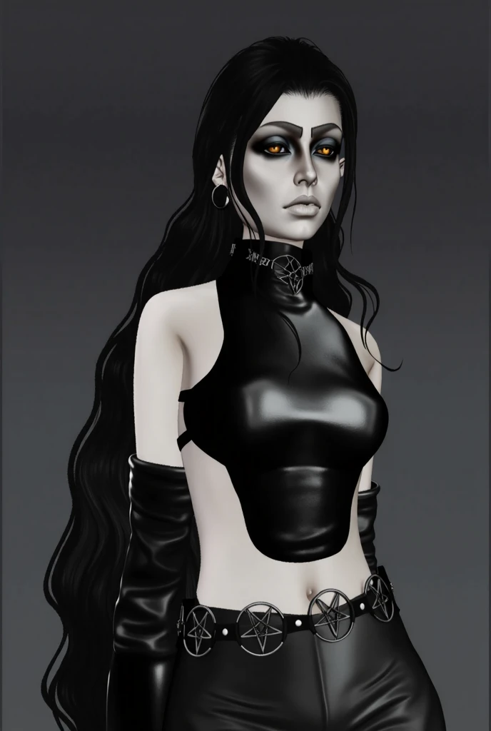 arafed woman in a blue outfit with a black choke, gothic and futuristic, imvu, goth girl, techno mystic goddess, dark goth queen, cybergoth, goth woman, second life avatar, hyper - goth, very beautiful goth top model, neo goth, mona lisa as a goth girl, goth style, goth aesthetic, gothic outfit